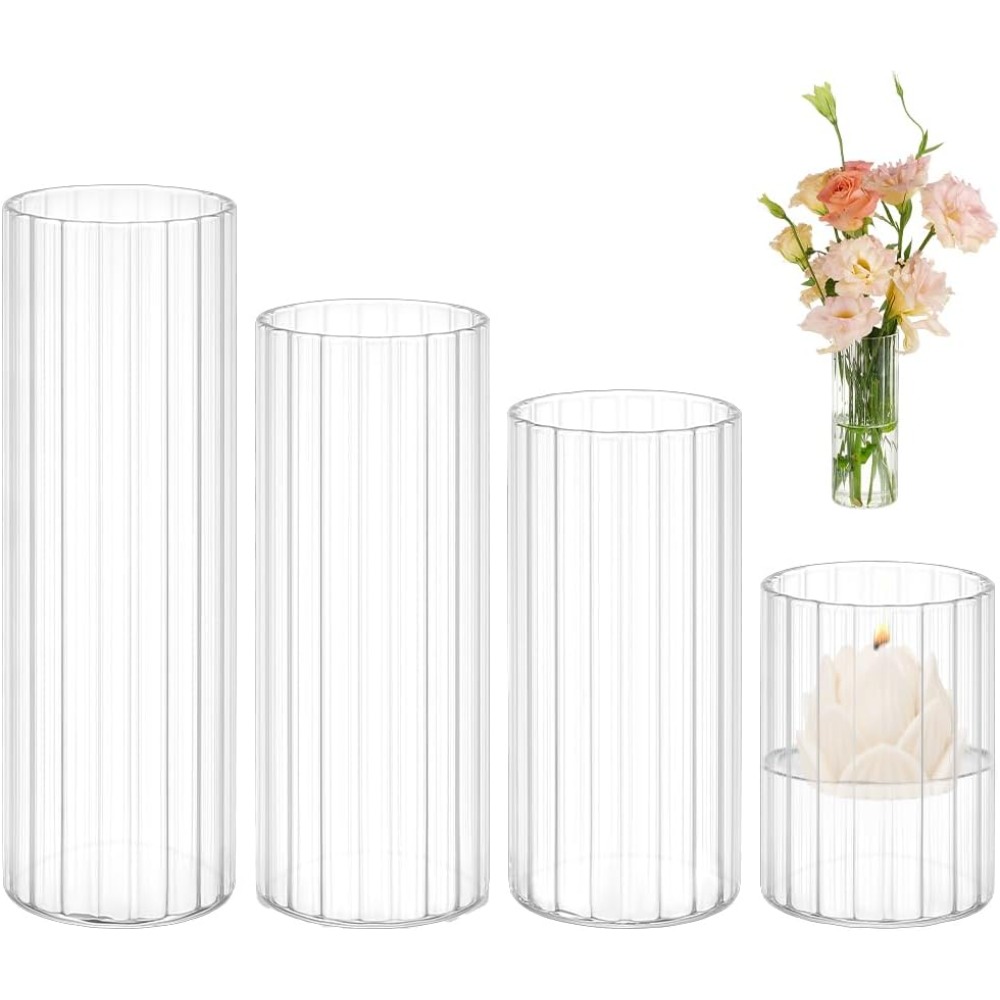 Candle Containers - Jarrones cilíndricos de vidrio de 4